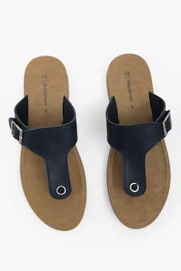 Women's T-Strap Flat Slippers with Buckles 0170558BLU