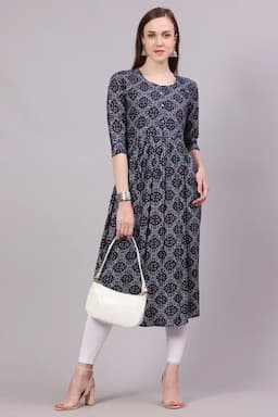 Rayon Printed Kurta for Women  017464XLBLU