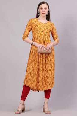 Rayon Printed Kurta for Women  017464XXLYEL