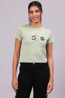 Lycra Typographic Printed T-Shirt for Women 017612XLGRE2