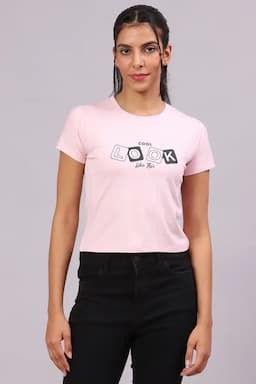 Lycra Typographic Printed T-Shirt for Women 017612XXLBABPIN