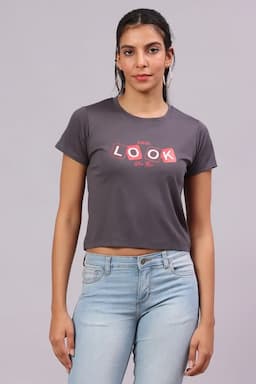 Lycra Typographic Printed T-Shirt for Women 017612XXLDARGRE