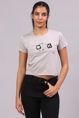 Lycra Typographic Printed T-Shirt for Women 017612XXLGRE