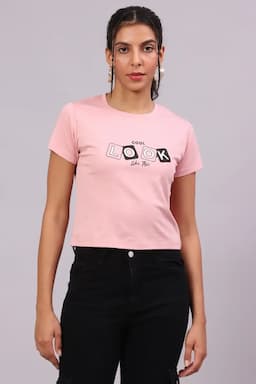 Lycra Typographic Printed T-Shirt for Women 017612XXLPIN