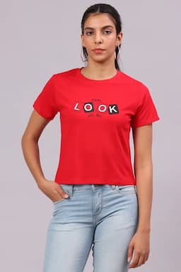 Lycra Typographic Printed T-Shirt for Women 017612XXLRED
