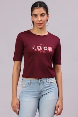 Lycra Typographic Printed T-Shirt for Women 017612XXLWIN