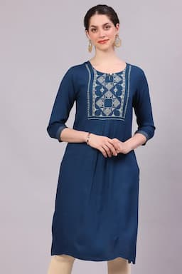 Rayon Embroidered Kurti for Women  018006XXLDARBLU2