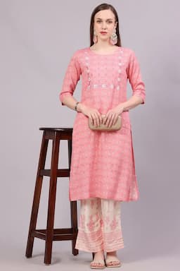 Cotton Embroidered Kurti with Palazzo Set for Women  018550XXLPEA