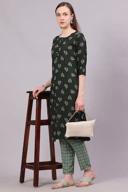 Rayon Printed Kurti with Pant Set for Women  018553XXLDARGRE