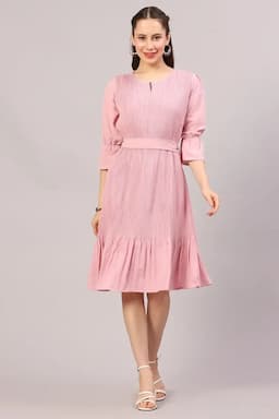 Women's Georgette Solid Midi Dress 019148BABPINXL