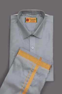Men's Art Silk Shirt with Dhoti Set (2-Pcs Set) 023153STEGRE42