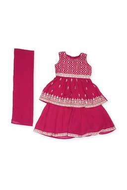 Georgette Sequined Anarkali Kurti with Sharara & Dupatta 02506134YRSPIN