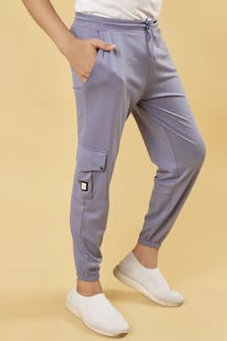 Cotton Blend Mid Rise Joggers for Boys 028271BLU1112YRS