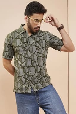 Men's Cotton Geometric Print Shirts 028468GREXL