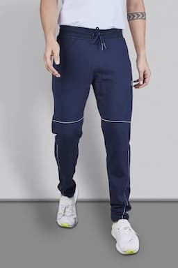 Cotton Printed Regular Fit Track Pants for Men 028567NAVBLU3XL