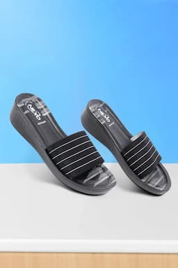 Casual Wedge Slip-On Sandals for Women with Striped Upper 0349659BLA