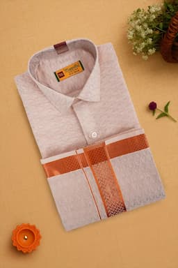 Men's Tissue Cotton Dhoti Shirt Set - Copper (2-Pcs Set) 035484COP422