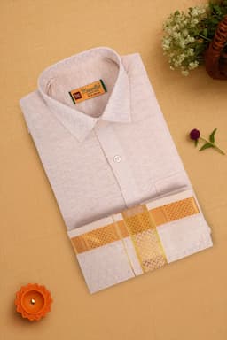 Men's Tissue Cotton Dhoti Shirt Set - Gold (2-Pcs Set) 035484GOL40