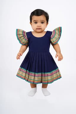 Pure Cotton Ethnic Frock for Baby Girl - Navy Blue 035542NAVBLU612